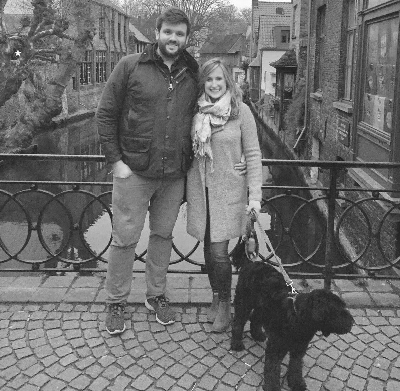 Bennett and Lindsey Richardson, two Mainers living in Brussels, in a photo taken in Bruges, Belgium, in November with their dog, Daisy. Bennett Richardson is a director of advertising and business development for Politico Europe.