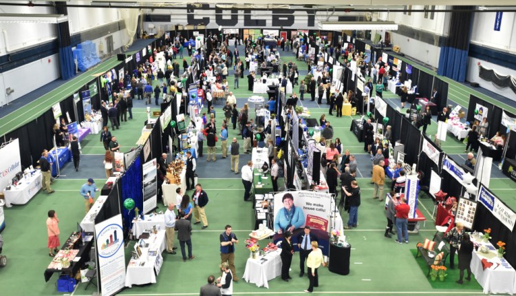 Visitors fill the Harold Alfond Athletic Center Field House on Thursday for the 2016 Business-to-Business Showcase at Colby College in Waterville.