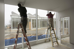 ROCKLAND, ME - MARCH 16: Painters work on The Center for Maine Contemporary Art building in downtown Rockland, which is currently under construction and is scheduled to open in June. (Photo by Carl D. Walsh/Staff Photographer)