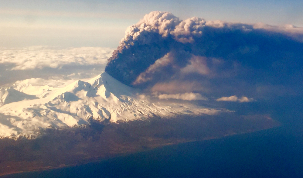 Pavlof Volcano in Alaska erupts on Sunday, sending a plume of volcanic ash into the air.