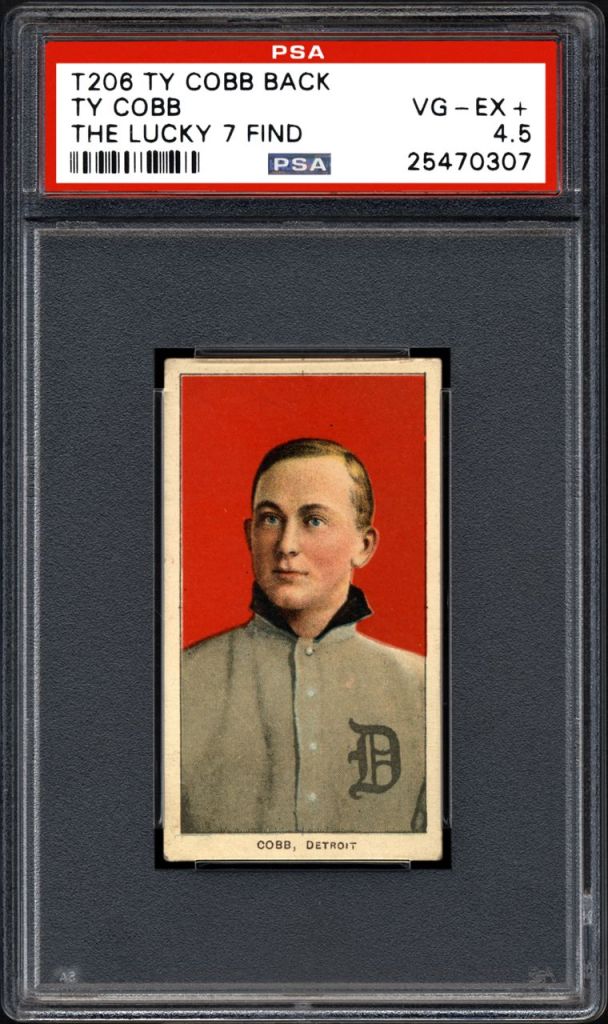 This undated photo provided by Professional Sports Authenticator shows one of seven Ty Cobb baseball cards that were found in a crumpled paper bag in a dilapidated house. Card experts in Southern California say they have verified its legitimacy.