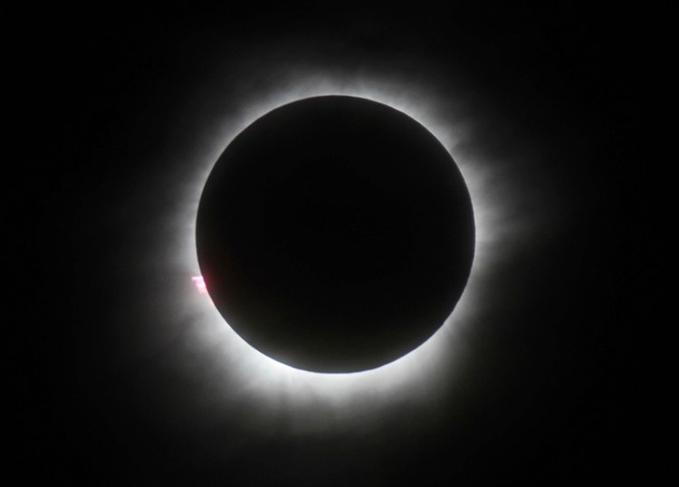 The total solar eclipse is seen in Belitung, Indonesia.