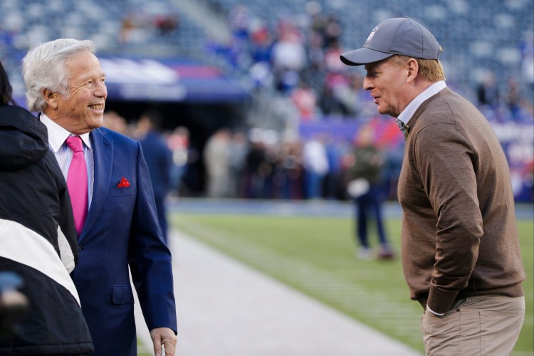 New England Patriots owner Robert Kraft, left, took a not-so-subtle shot at NFL Commissioner Roger Goodell after the Patriots' win in Super Bowl LI. And now it's time for him, the team and its fans to let Deflategate go.