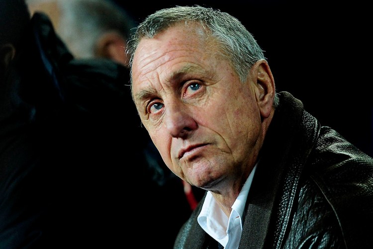 In this Dec. 22, 2009, photo, Dutch coach Johan Cruyff looks on during a friendly soccer match of Catalunya against Argentina at the Camp Nou stadium in Barcelona, Spain. The Associated Press