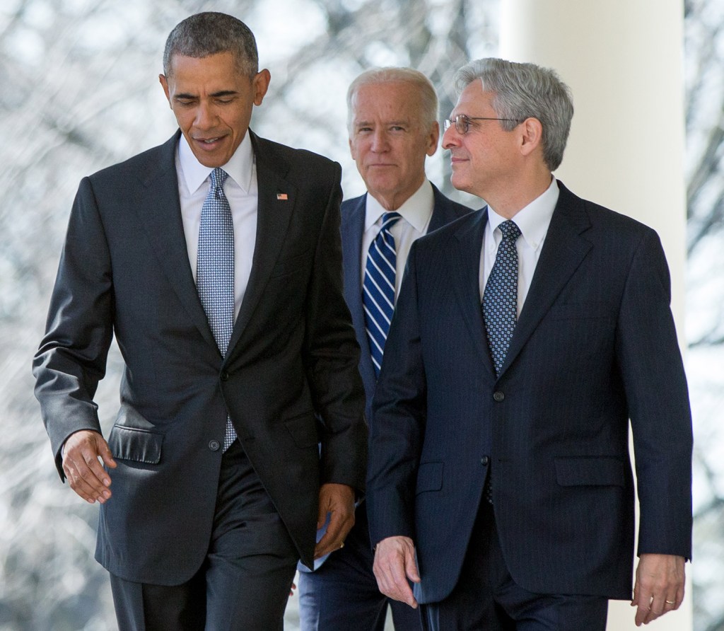 Merrick Garland arrives with President Obama and Vice President Joe Biden to be introduced as Obama’s nominee for the Supreme Court on Wednesday. Garland has been praised by members of both political parties for decades.
The Associated Press
