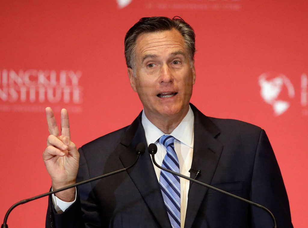 Former Republican presidential candidate Mitt Romney weighs in on the Republican presidential race during a speech at the University of Utah on Thursday in Salt Lake City. He said Donald Trump's "imagination must not be married to real power."