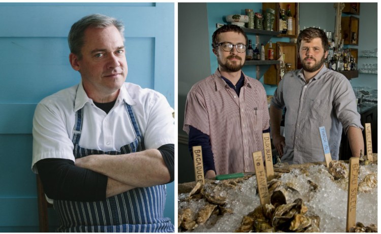 Chef Brian Hill of Francine Bistro in Camden, left, says he'll be in Chicago for the James Beard Awards on May 2, while chefs Mike Wiley and Andrew Taylor at Eventide Oyster Co. in Portland are also nominated in the Best Chef: Northeast category.