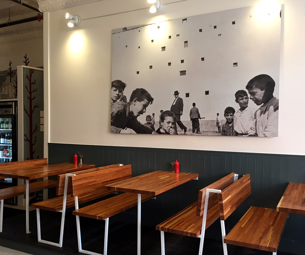 Some of the seating at Hero, a new casual eatery in Monument Square.