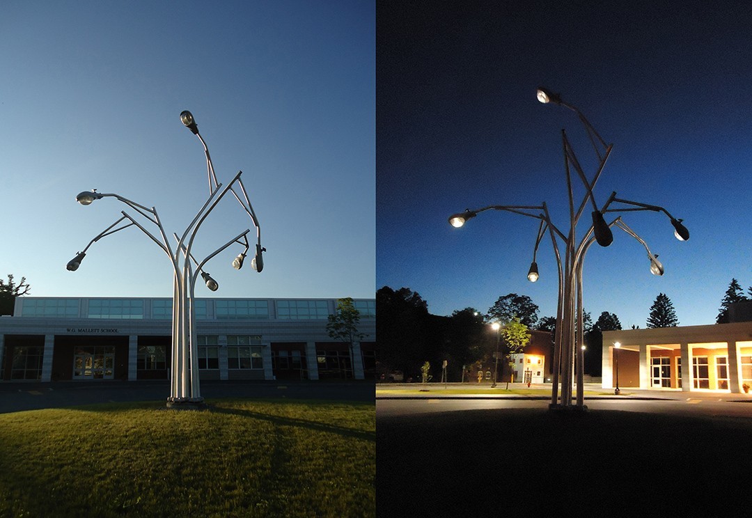 "Illuminations," a sculpture by Aaron Stephan installed at the W.G. Mallet School in Farmington, Maine. Courtesy of the artist's website.
