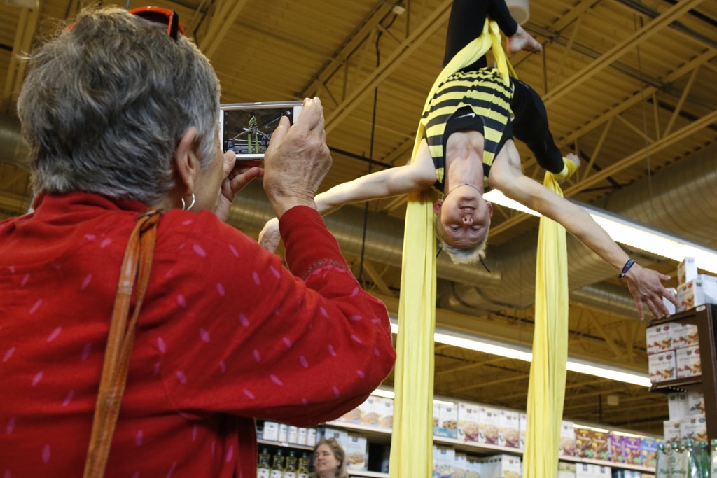 Circus Maine does acrobatic performances at Whole Foods in Portland on Earth Day, Friday. Carl D. Walsh/Staff Photographer