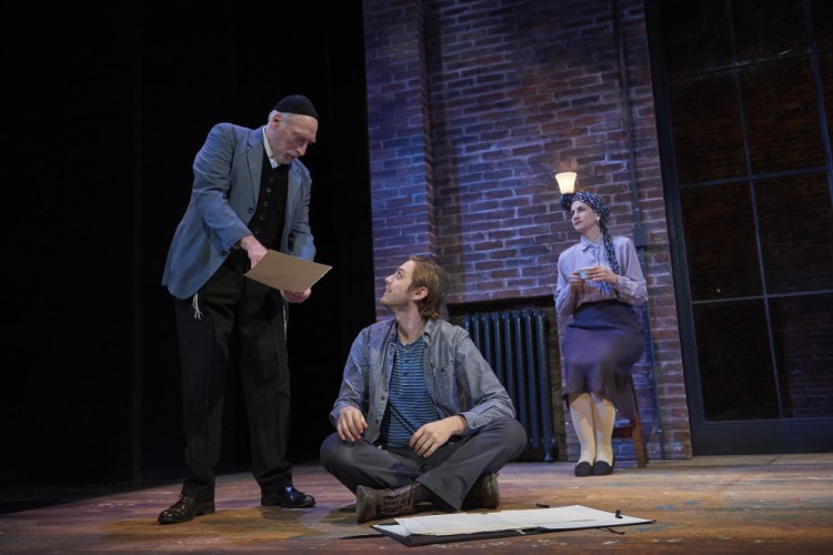 Asher Lev's (Noah Averbach-Katz) parents (Patricia Buckley and Joel Leffert) question his devotion to their faith in My Name is Asher Lev by Aaron Posner, adapted from the best-selling novel by Chaim Potok at Portland Stage.