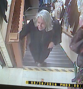 A still image taken from security video at a Renys store in Damariscotta allegedly shows Nancie Atwell, who is charged with misdemeanor theft.