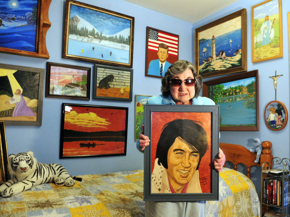 Carolyn Bailey of Chelsea continues to paint despite rheumatoid arthritis and osteoporsis. A enthusiastic Elvis Presley fan, she says she gave a painting to the crooner at a 1977 concert.