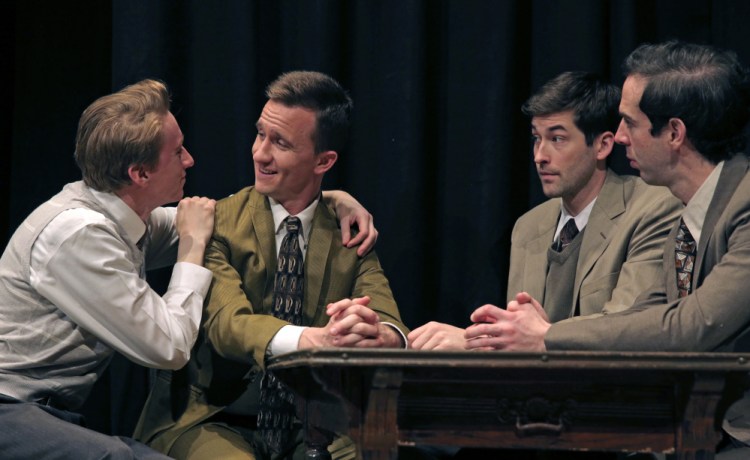 Thomas Campbell as Eddie, Chris Davis as Dore, Conor Riordan Martin as Irving and Michael Wood as Moss Hart in Act One by James Lapine from the autobiography by Moss Hart, directed by Brian P. Allen, running through May 1 at Good Theater.