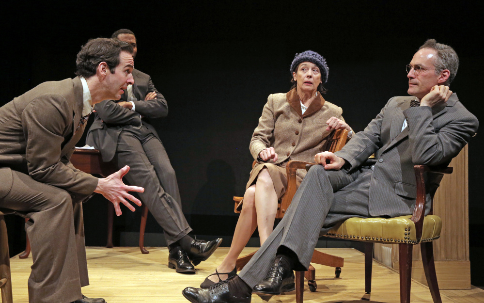 Michael Wood as Moss Hart, William Oliver Watkins as Max Siegel, Lisa Stathoplos as Frieda Fishbein and Mark Rubin as George S. Kaufman in Act One by James Lapine from the autobiography by Moss Hart, directed by Brian P. Allen, running through May 1 at Good Theater. Photo by Steve Underwood