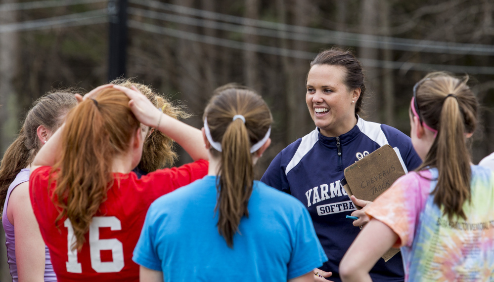 Yarmouth softball coach Amy Ashley stresses teamwork. "It's not about just one player, it's about the team," says Ashley, whose team won the state Class B state title last spring.
