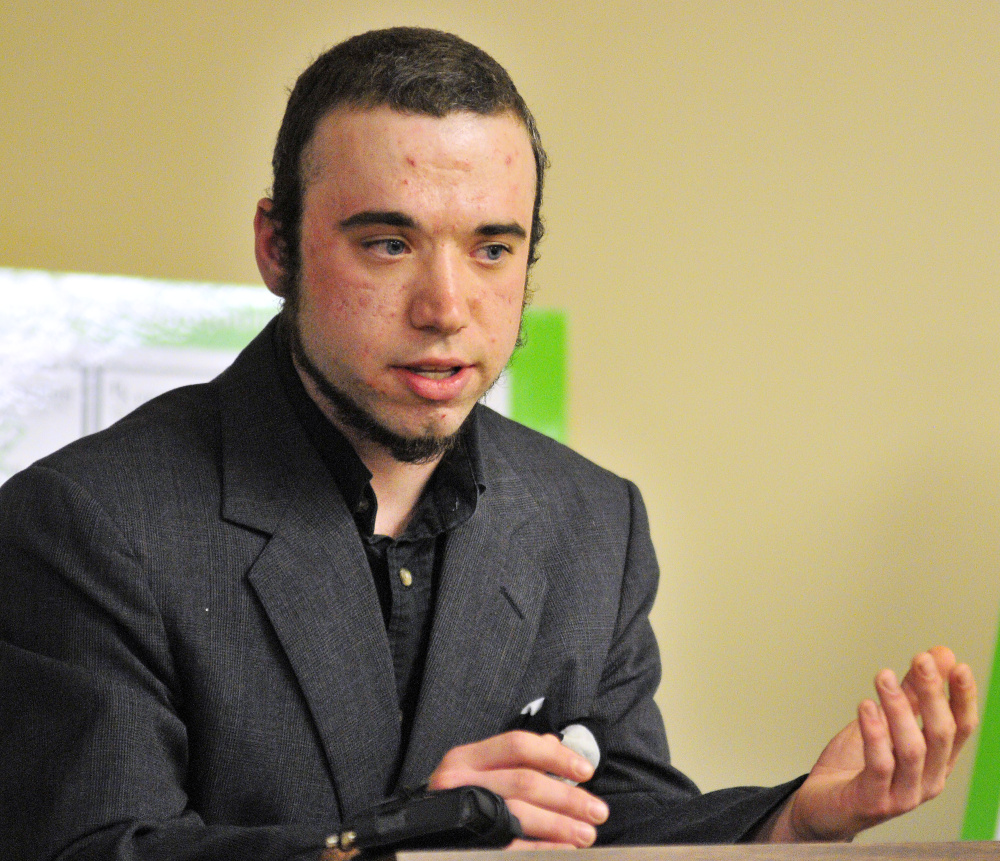 Matthew Low of Waterville says he uses medical marijuana to keep his cravings for opioids at bay. "The cravings stay away longer every time I use cannabis," he told a Department of Health and Human Services public hearing Tuesday.