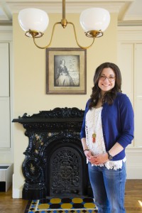 Bowdoin College senior Katie Randall, who researched the Harriet Beecher Stowe House and helped get it listed on the Underground Railroad Network of Freedom, stands in "Harriet's Writing Room," a new exhibit that will open to the public next month.