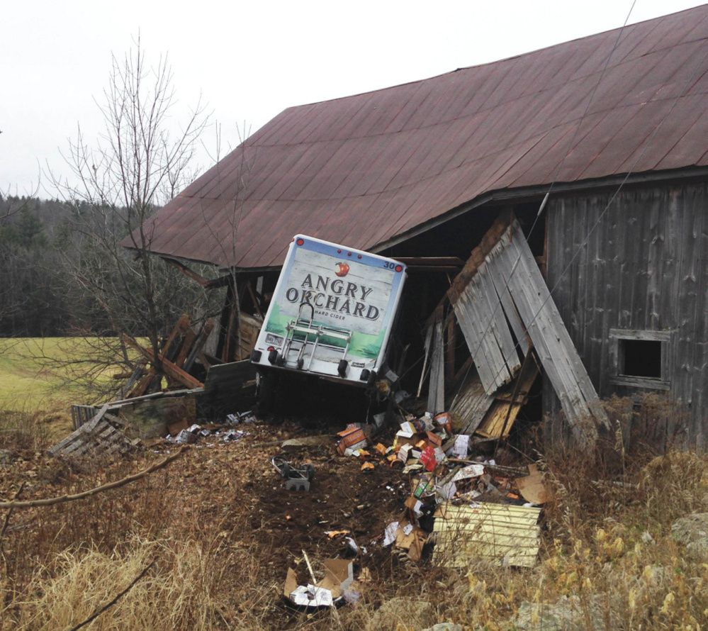 Nichole Dyment was accused of stealing this Angry Orchard truck and crashing it into a barn in Limerick in December 2015.