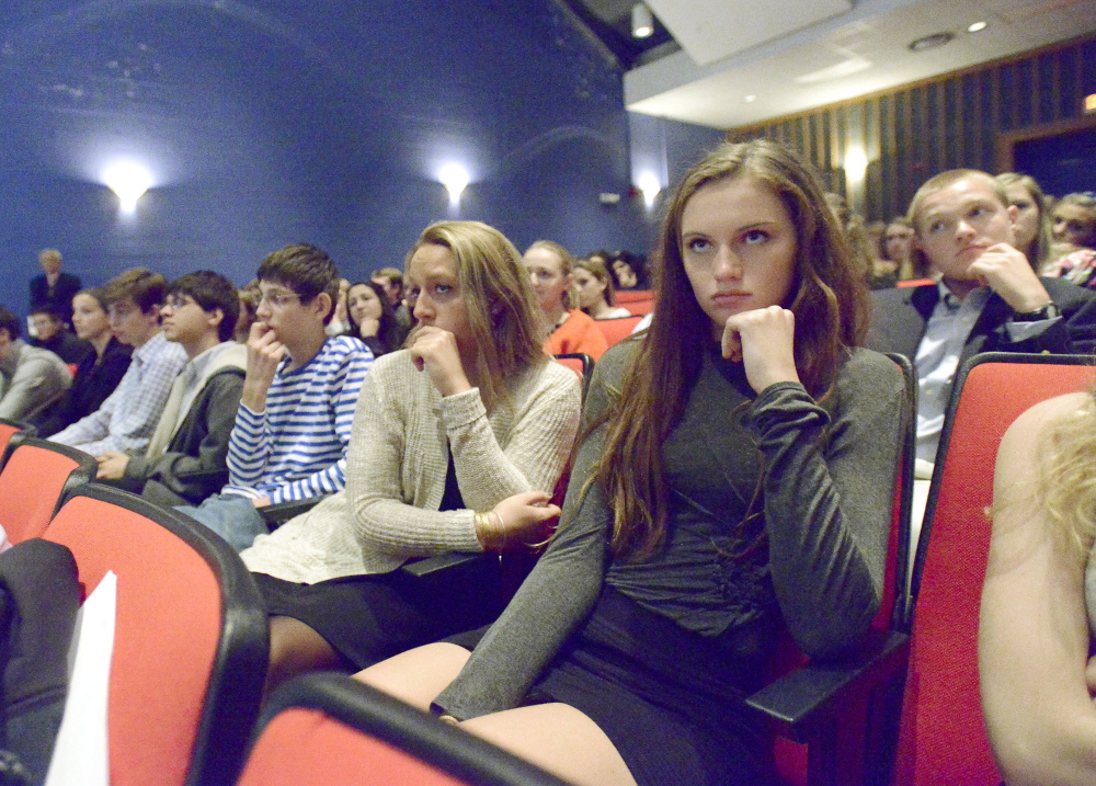 Students in a government class listen as the state supreme court hears oral arguments at Cape Elizabeth High School, one of three Maine high schools to land in the top 350 in recent nationwide rankings. Cape Elizabeth and other communities with significant financial resources score the highest in the categories used for these kinds of broad rankings.
