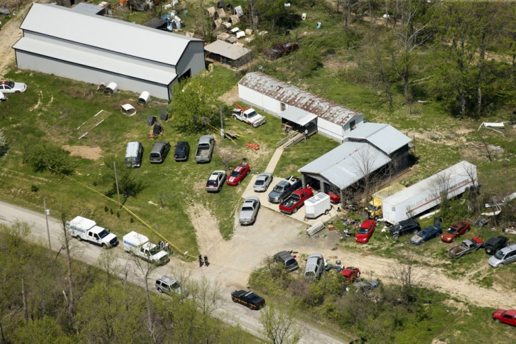 This aerial photo shows one of the locations in a homicide investigation in Pike County, Ohio. Eight relatives were killed at four properties in the area.
