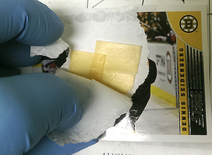 A Boston Bruins player card mailed to a York County Jail inmate contained a suboxone strip within the layers of paper.
