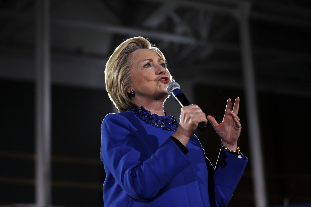 Democratic presidential candidate Hillary Clinton speaks during a campaign stop, Monday at Westmoreland County Community College in Youngwood, Pa.