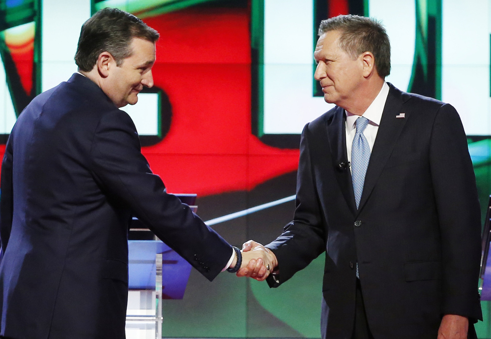 The unlikely alliance of Ted Cruz, left, and John Kasich may be unable to derail the Donald Trump bandwagon, which swept Tuesday's five primaries and bettered the brash billionaire's odds of capturing the 1,237 delegates necessary for a first-ballot victory.