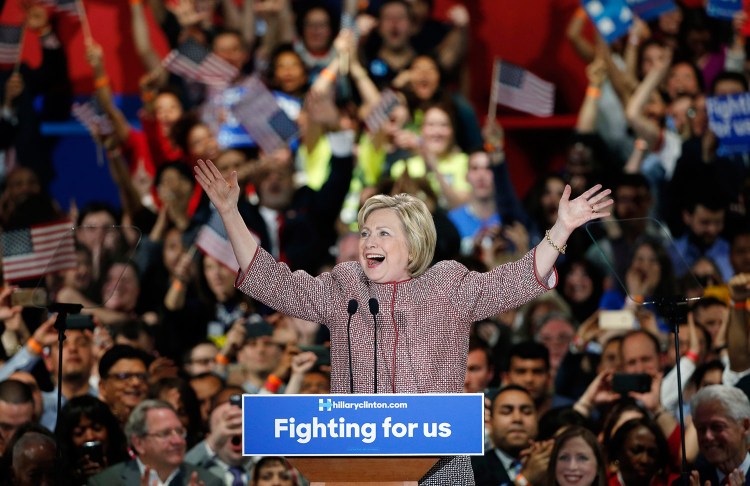 Hillary Clinton celebrates after winning the New York primary Tuesday.