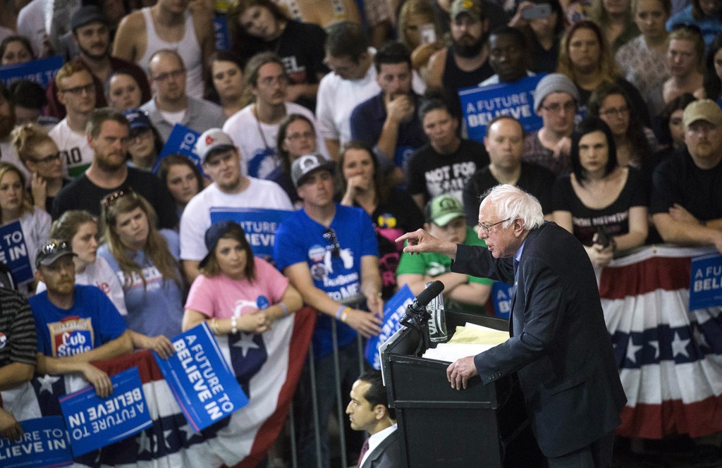 Bernie Sanders speaks at a campaign event Tuesday in Huntington, W.Va. An aide to Sanders said that after Tuesday’s primary results were known, “we’ll decide what we’re going to do going forward.”
The Associated Press