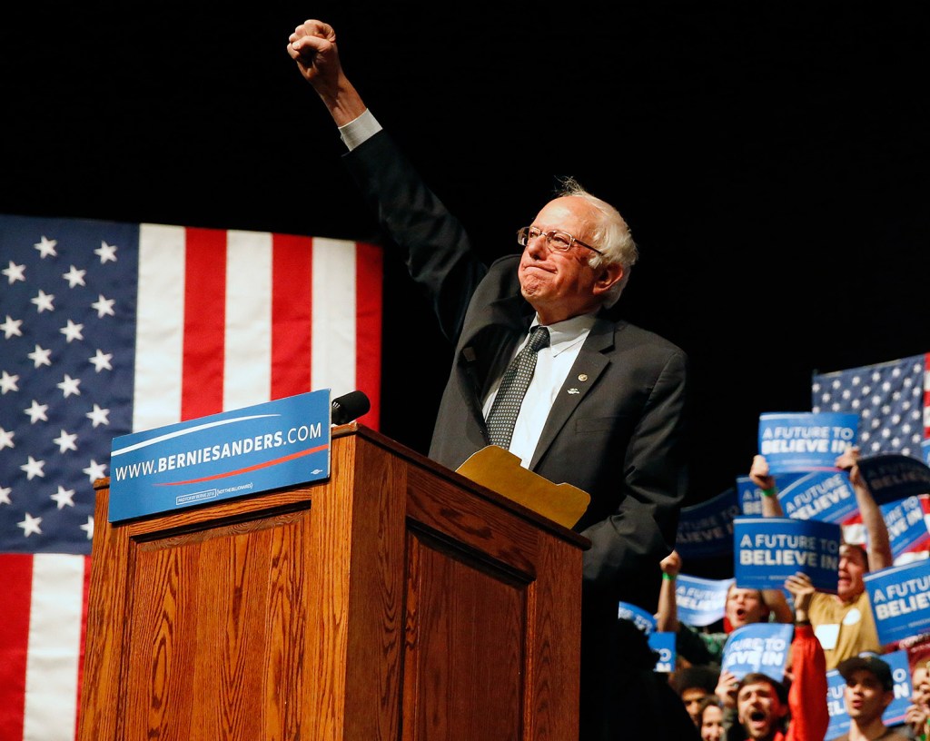 Bernie Sanders rallies his supporters Tuesday in Laramie, Wyo., where he campaigned while winning the Democratic presidential primary in Wisconsin.