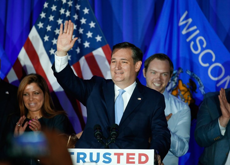 Republican presidential candidate Ted Cruz waves to supporters Tuesday night while celebrating his victory in the Wisconsin primary. He called his win "a turning point" in the Republican race.
The Associated Press