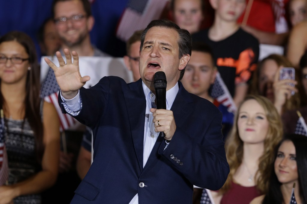 Ted Cruz speaks at a rally Tuesday at the Hoosier Gym in Knightstown, Ind. As five Northeastern states held primaries, Cruz spent the day in Indiana, which will vote next week and is one of Cruz's last best chances to slow Donald Trump.
The Associated Press