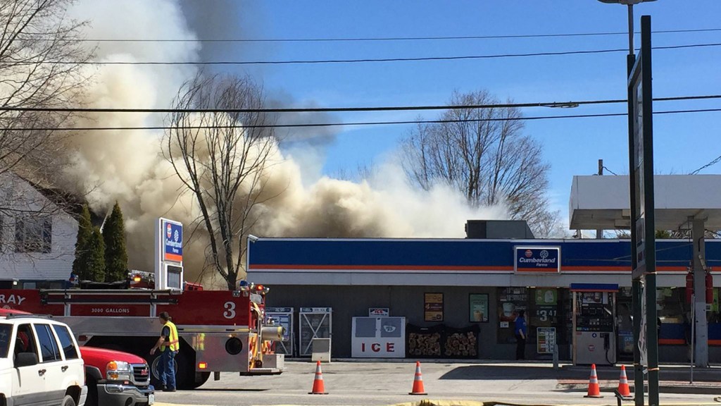 A fire at 8 Main St. in Gray prompted police to close Route 100 to traffic on Thursday.