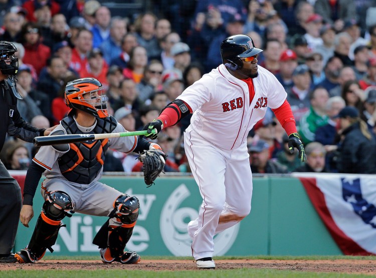 David Ortiz hits a double in the seventh inning Monday. He's not the only Red Sox hitter who has started the season on a hot streak.