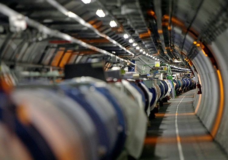 The Large Hadron Collider, shown in its tunnel at the European Particle Physics Laboratory, CERN, near Geneva, Switzerland, is one of the physics world's most complex machines. It has been immobilized – temporarily – by a weasel. Keystone via AP