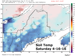 Projected soil temperatures Saturday 4-16-16- (Courtesy-WeatherBell)