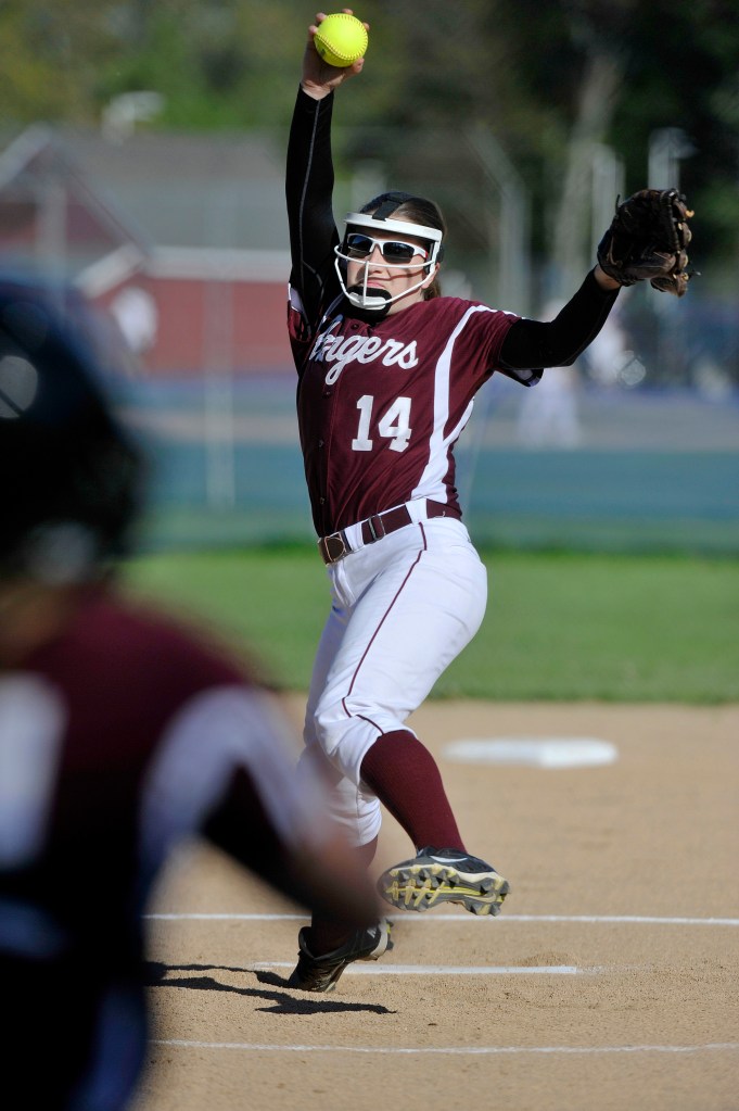 Greely pitcher Kelsey Currier throws a pitch in Wednesday's game.
John Ewing/Staff Photographer