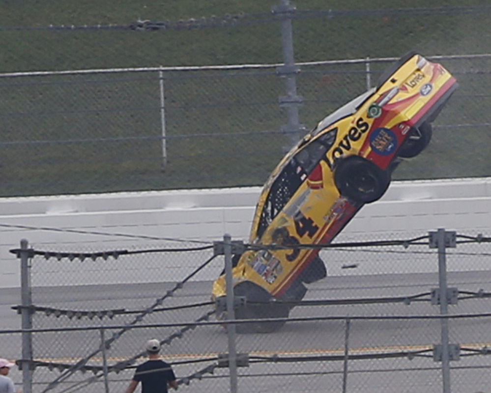 Chris Buescher's car goes airborne during Sunday's Sprint Cup race in Talladega, Alabama. The race was marred by crashes, a common occurrence at restrictor plate tracks.