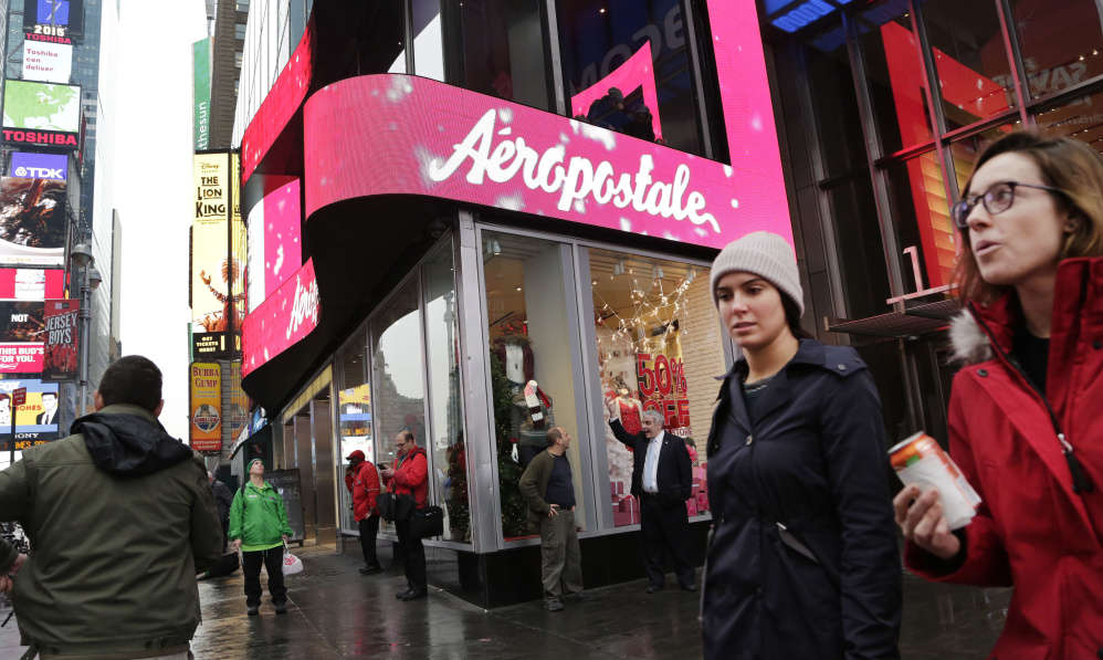 Aeropostale's 800 stores include this one in New York City's Times Square. Once the vibrant epicenter of the U.S. mall scene, the chain sought Chapter 11 bankruptcy protection Wednesday with its share price hovering around 3 cents.