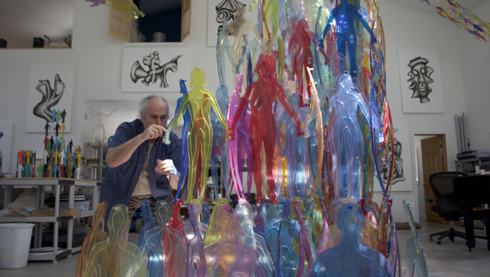 Jonathan Borofsky is preparing the installations for his Rockland show in his Wells studio.