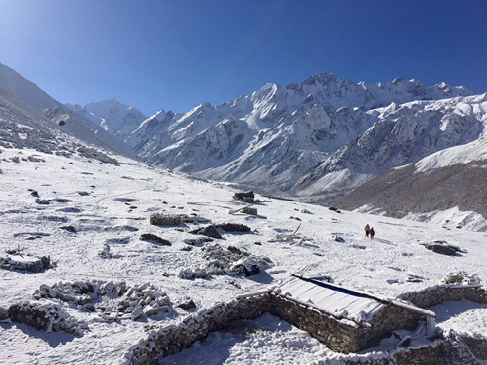 The Langtang valley village of Kyanjin Gompa is covered with a fresh blanket of snow last month during a visit by Khaled Habash and his sister, Jasmine Habash.