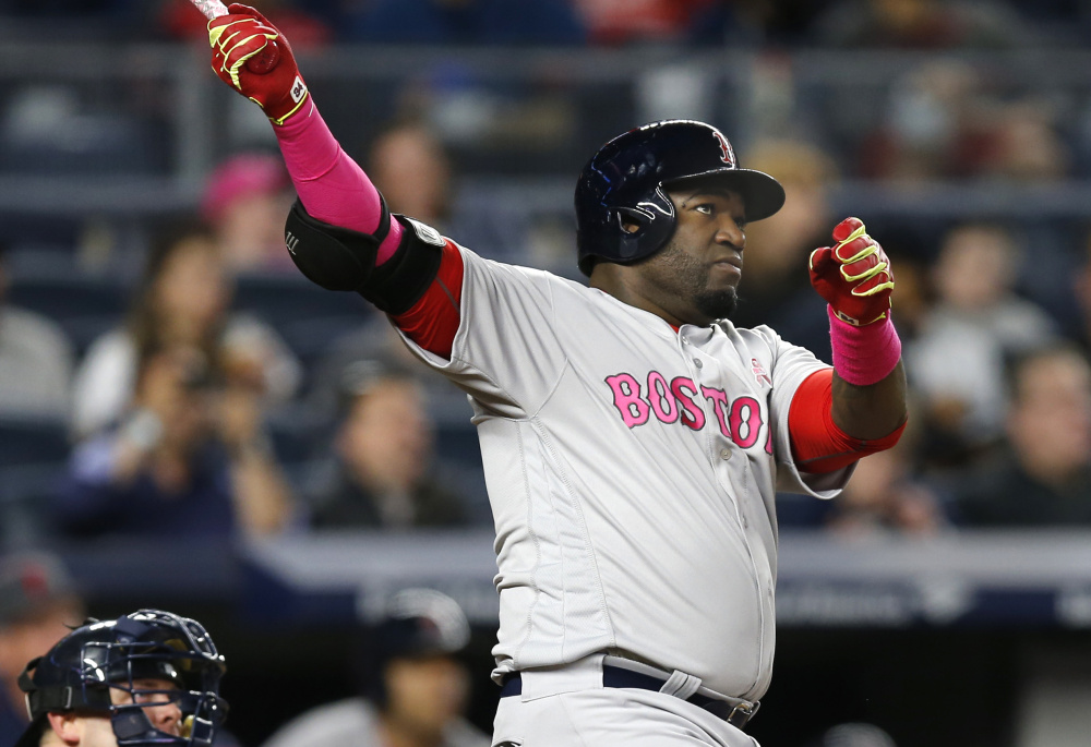 David Ortiz and Yankees catcher Brian McCann watch Ortiz's second home run of the game sail out of the park Sunday night at Yankee Stadium. Ortiz moved into sole possession of second place on Boston's career home-run list, and the Red Sox won, 5-1.