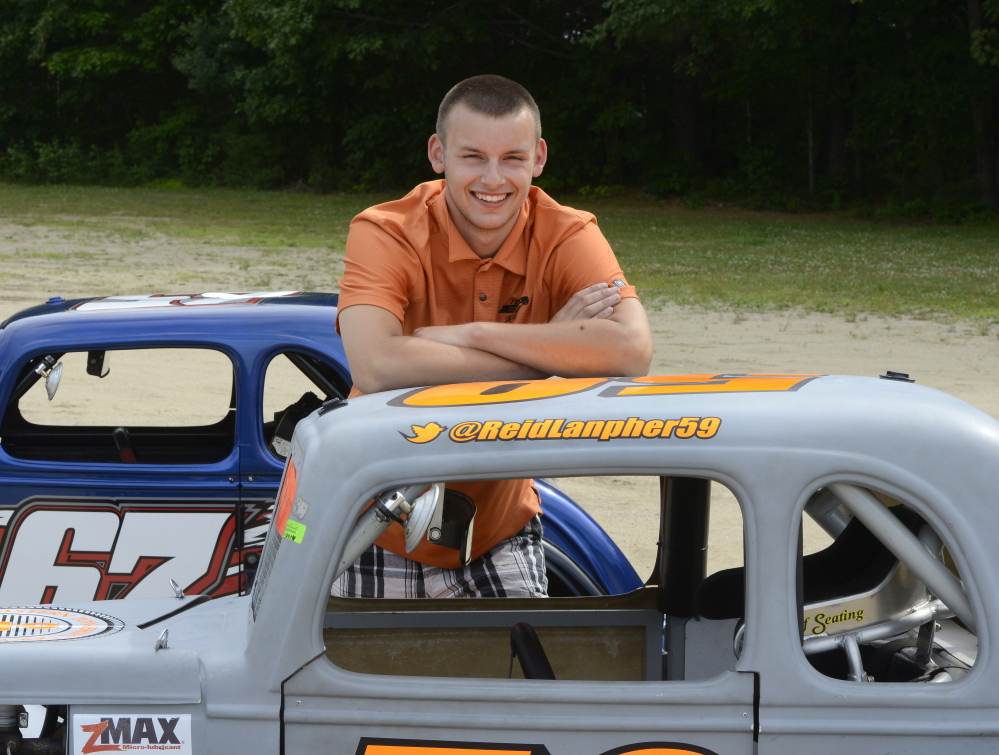 Reid Lanpher, shown in 2014 at Beech Ridge Motor Speedway in Scarborough, will get his associate degree this weekend from Thomas College and his high school diploma June 12 from Maranacook Community High School.