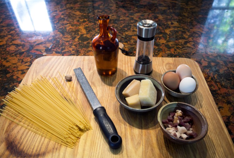 Carbonara can be made with a variety of pasta noodles, cheese and meat products.
