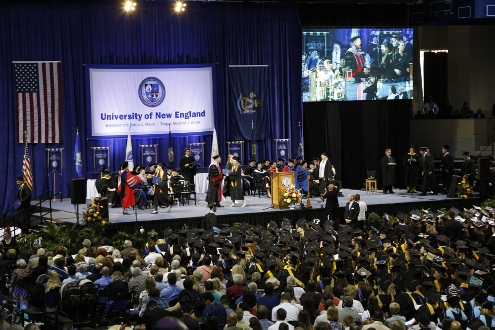 Graduates of the University of New England (UNE) collected their degrees in ceremonies at the Cross Insurance Arena in Portland on May 21, 2016.