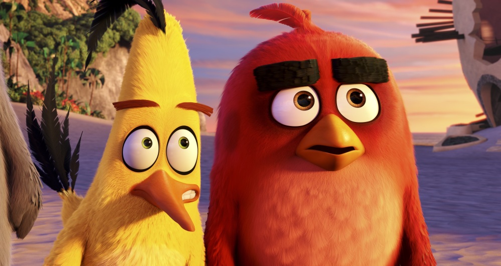 Chuck, voiced by Josh Gad, left, and Red, voiced by Jason Sudeikis, in a scene from "The Angry Birds Movie."