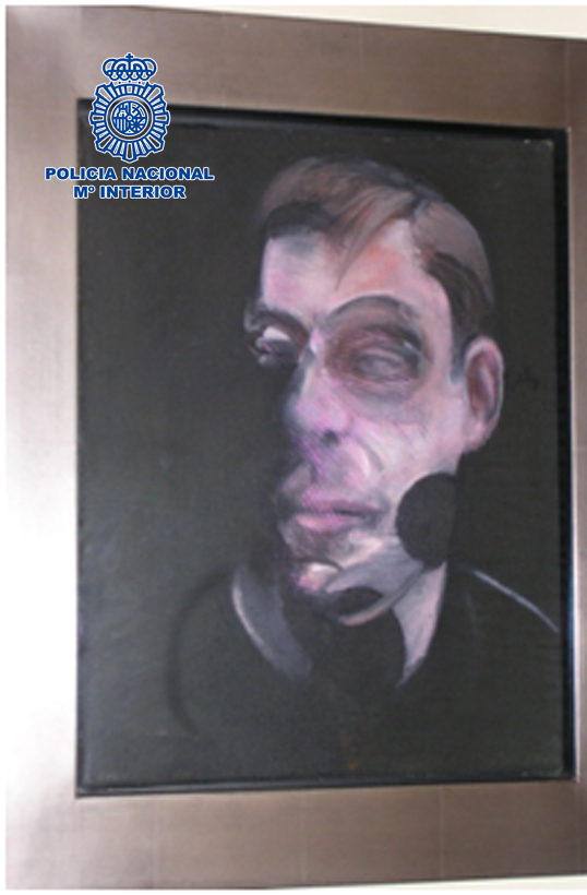 One of five stolen paintings by Francis Bacon is seen after it was recovered by Spanish authorities.