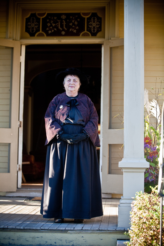 Longtime Washburn-Norlands historic presenter Willi Irish, dressed for her historic portrayal of "Aunt Clara" a member of the Washburn family, who inhabited at the 445-acre homestead in the 18th and 19th centuries. Irish recently  was honored for 40 years of serving at the living history center. Photo courtesy Sheri Leahan