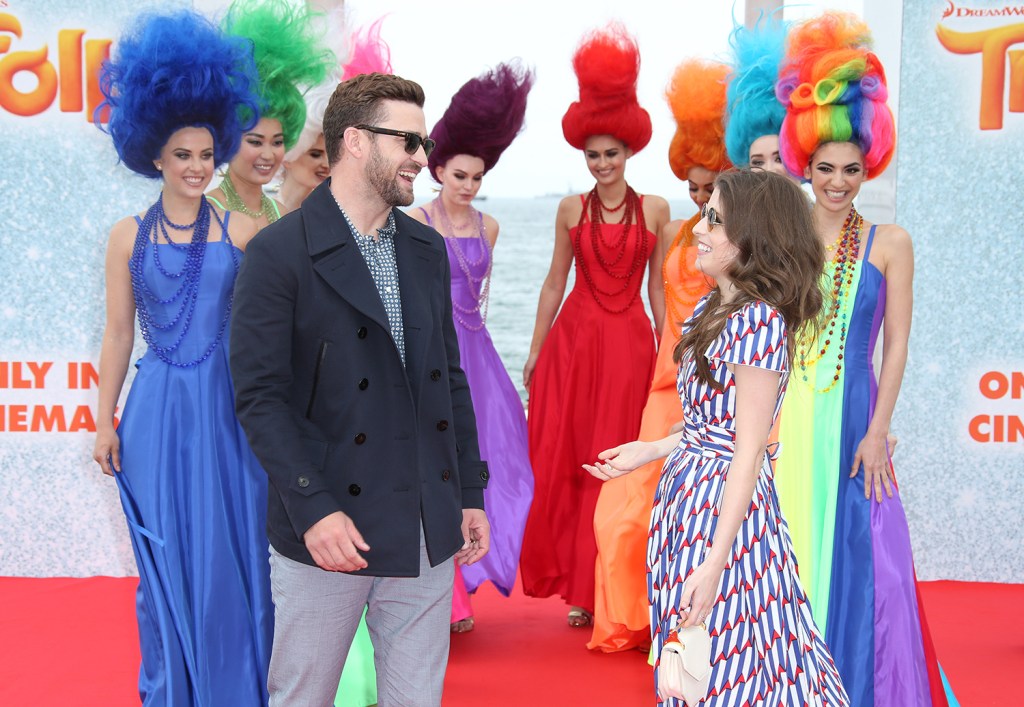 Actors Justin Timberlake, left, and Anna Kendrick pose for photographers during a photo call for the film Trolls at the 69th international film festival, Cannes, southern France, Wednesday. The Associated Press